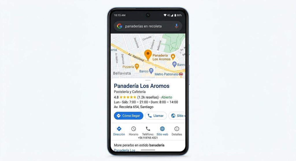Resultado de búsqueda en Google mostrando la ficha de una pyme chilena en Maps